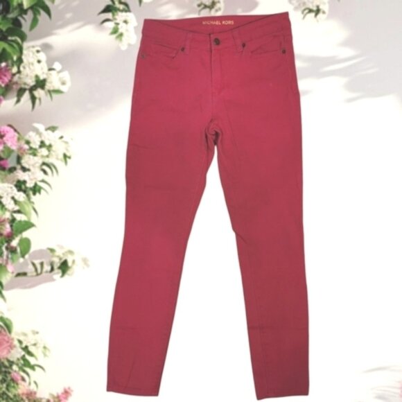 Michael Kors Mid-Rise Skinny Fit 5-Pocket Jeans in Dark Pink - Sz 6 - Picture 1 of 10